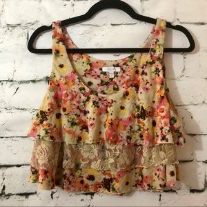 Delia’s | Ruffled Floral & Lace Crop Tank Top